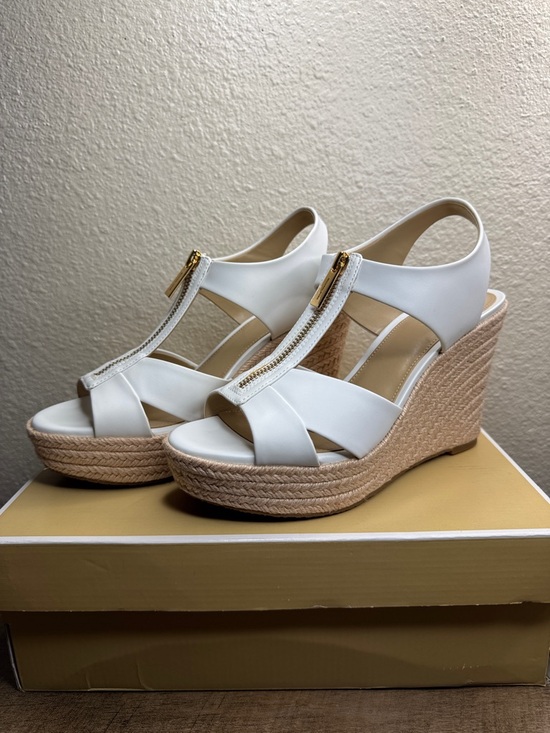 Michael Kors Shoes - Michael Kors White Espadrille Zip Wedge Sandals